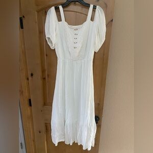 Art Class White Sundress with Puff Sleeves and Square Neck